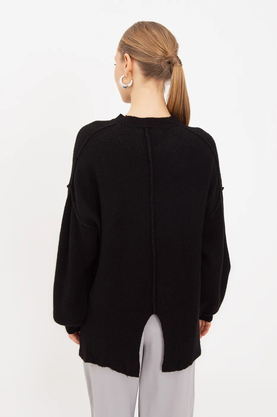 Bayan Siyah Oversize Kazak