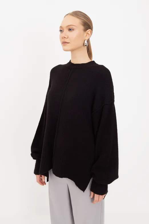 Bayan Siyah Oversize Kazak - BSL