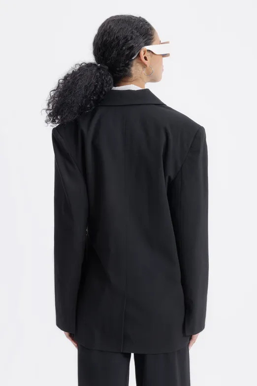 Bayan Siyah Bağcık Detaylı Blazer Ceket - BSL