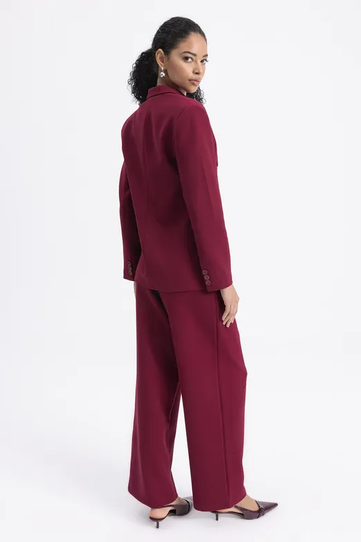 Bayan Bordo Pileli Kumaş Pantolon - BSL