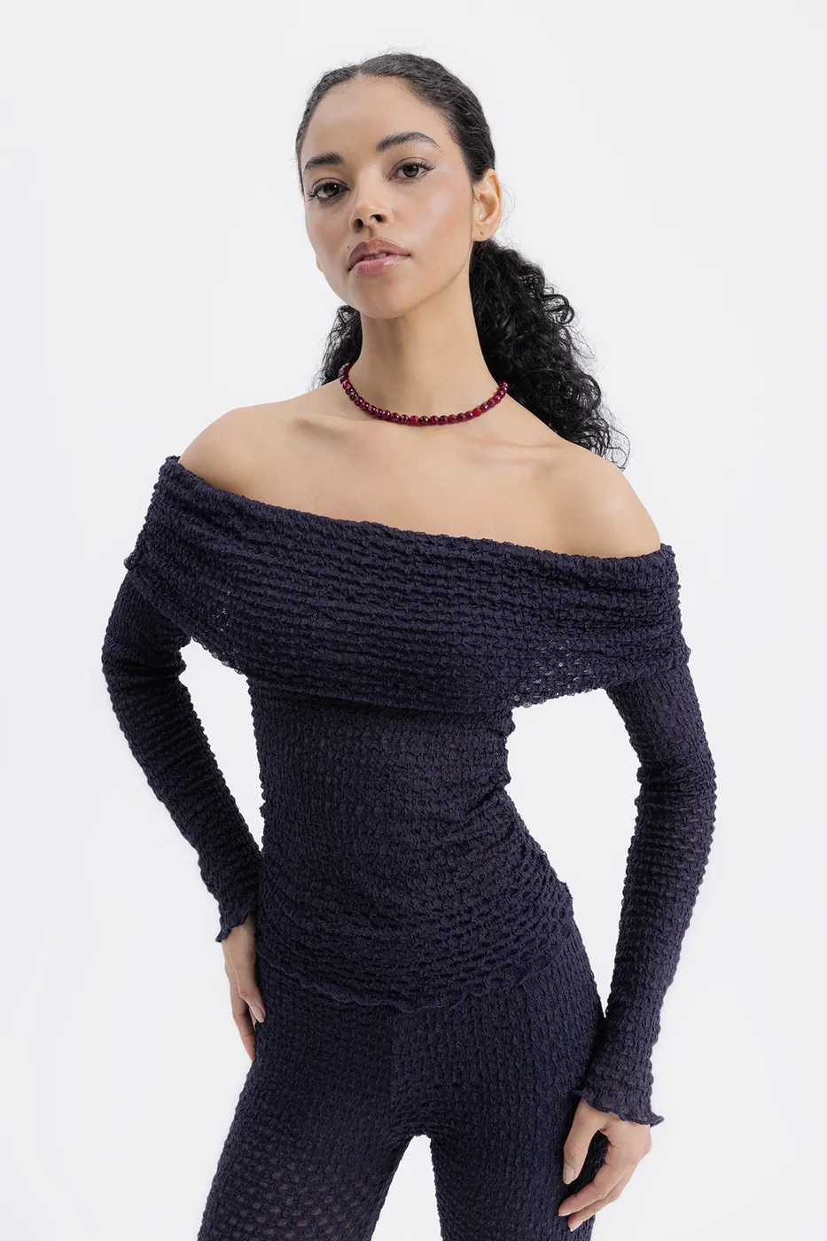 Bayan Lacivert Madonna Yaka Dantel Top