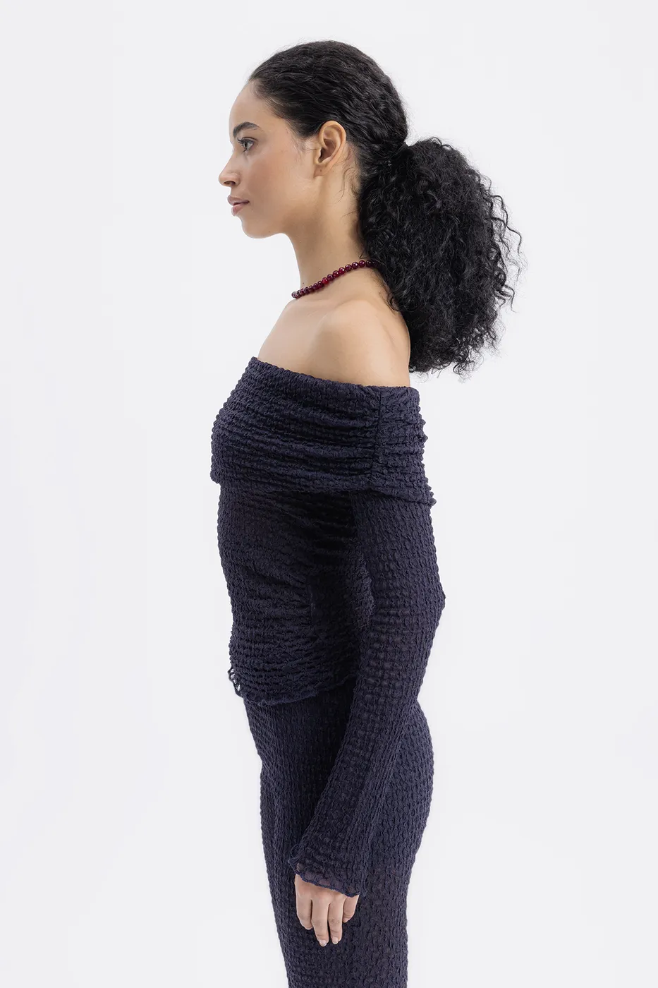 Bayan Lacivert Madonna Yaka Dantel Top