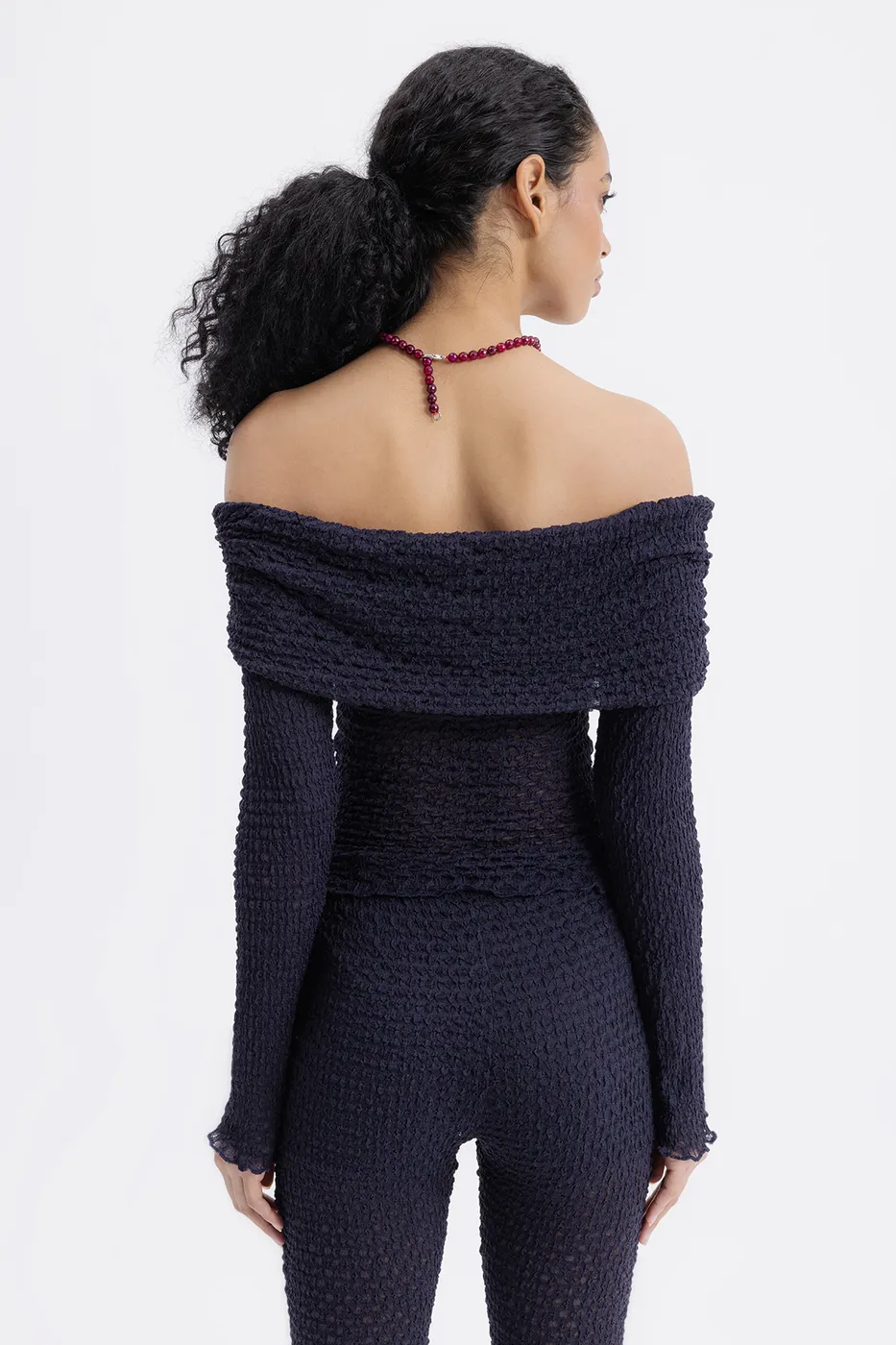 Bayan Lacivert Madonna Yaka Dantel Top