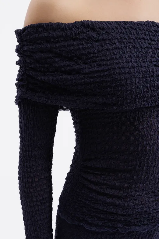 Bayan Lacivert Madonna Yaka Dantel Top - BSL