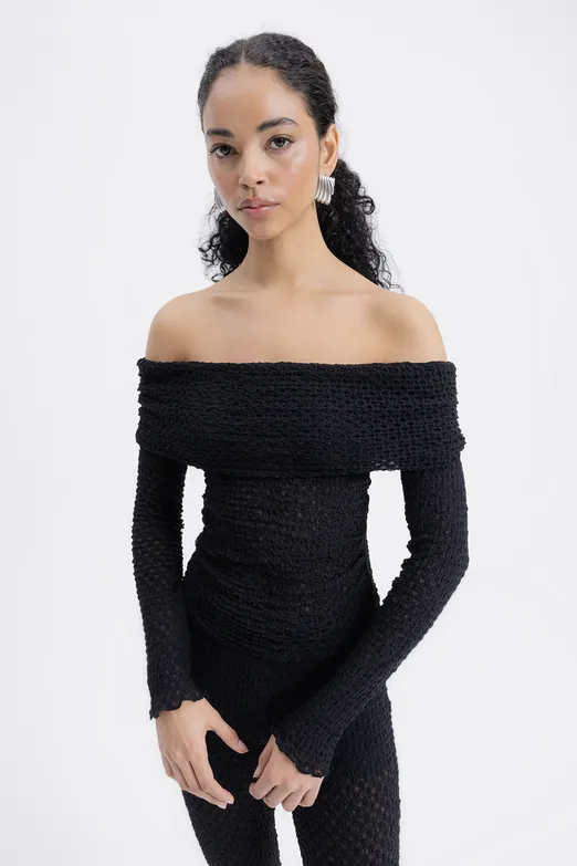 Bayan Siyah Madonna Yaka Dantel Top - BSL