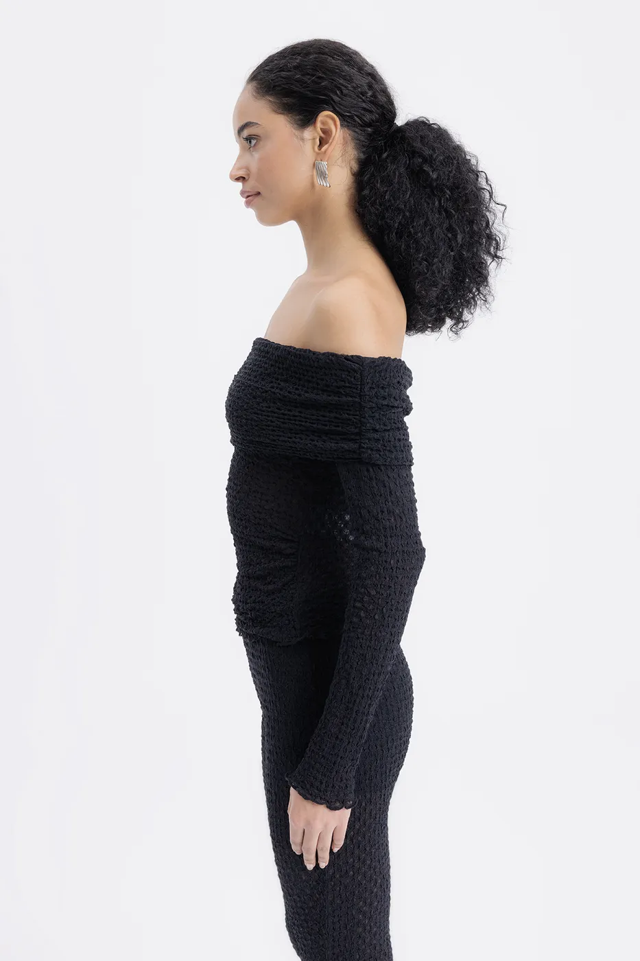 Bayan Siyah Madonna Yaka Dantel Top