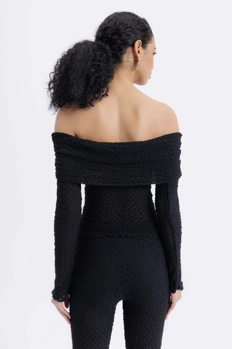 Bayan Siyah Madonna Yaka Dantel Top