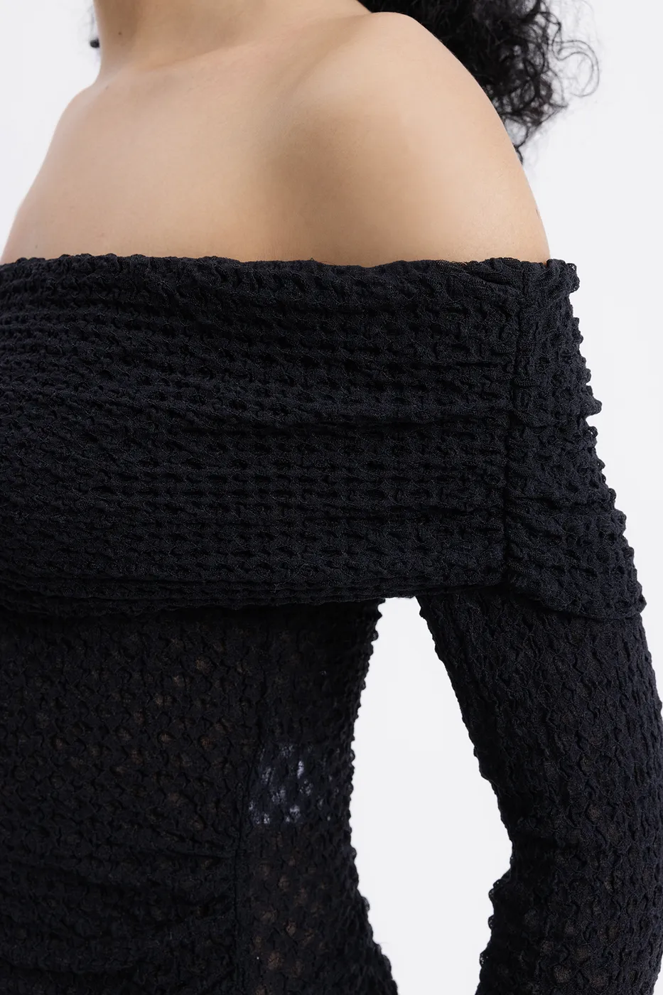 Bayan Siyah Madonna Yaka Dantel Top