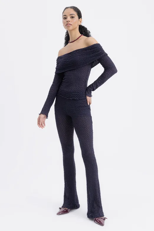 Bayan Lacivert Dantel Slim Pantolon - BSL