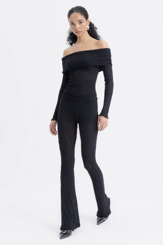 Bayan Siyah Dantel Slim Pantolon - BSL