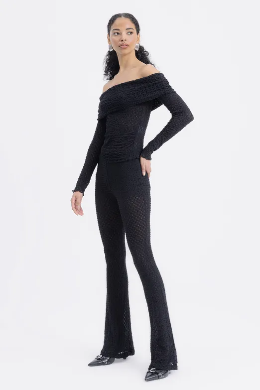 Bayan Siyah Dantel Slim Pantolon - BSL
