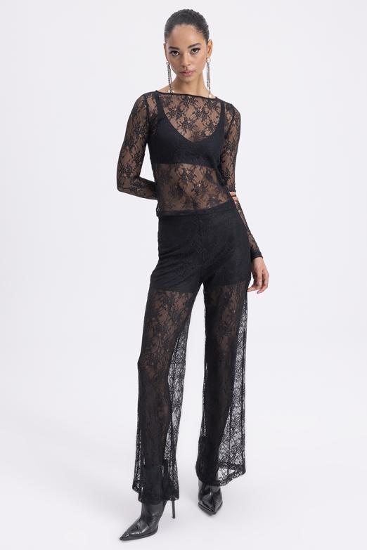 Bayan  Dantel Düz Kesim Pantolon