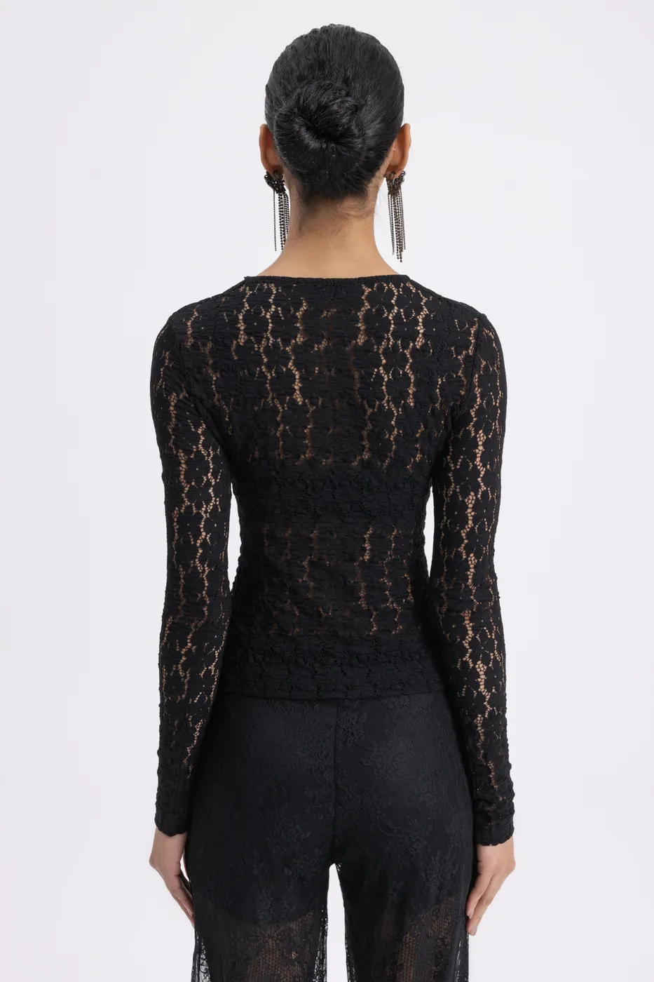 Bayan Siyah Dantel Slim Fit Top