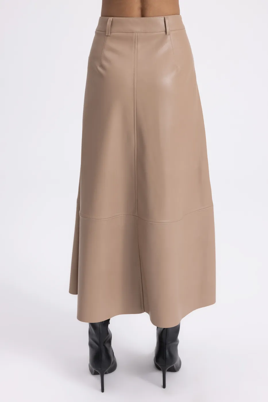 Bayan Camel Deri Kloş Midi Etek