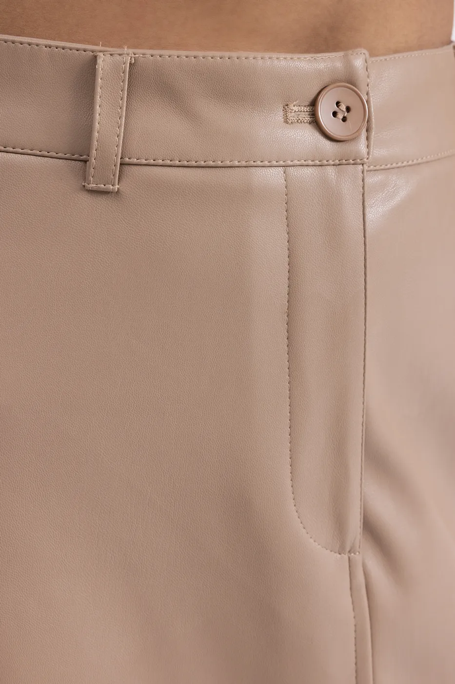 Bayan Camel Deri Kloş Midi Etek