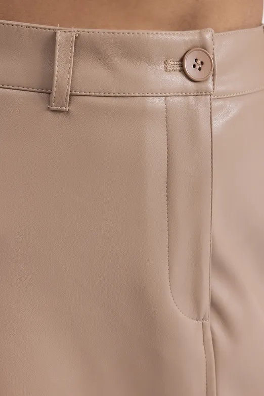Bayan Camel Deri Kloş Midi Etek - BSL