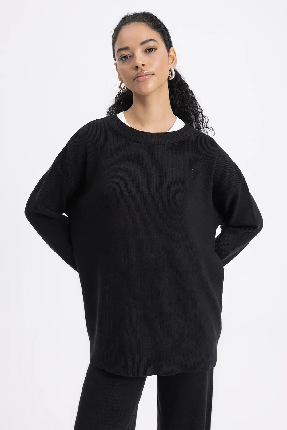 Bayan Siyah Oversize Örgü Kazak