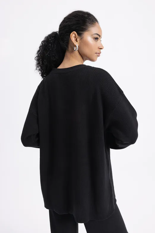 Bayan Siyah Oversize Örgü Kazak - BSL
