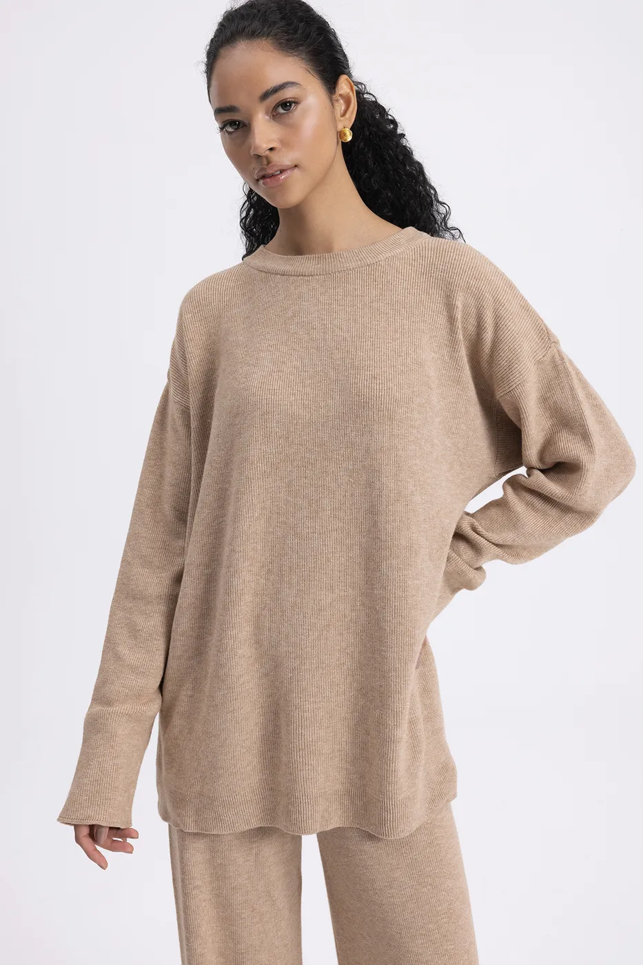 Bayan Vizon Oversize Örgü Kazak