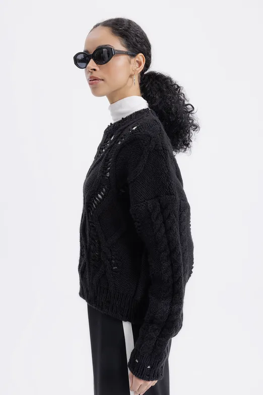 Bayan Siyah Ajur Desenli Kazak - BSL