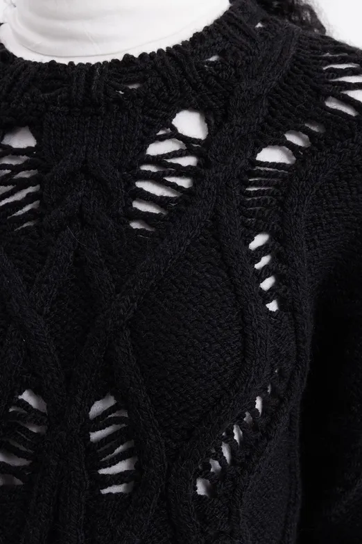 Bayan Siyah Ajur Desenli Kazak - BSL