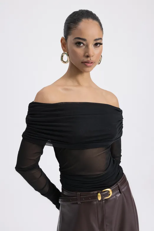 Bayan Siyah Madonna Yakalı Tül Top - BSL