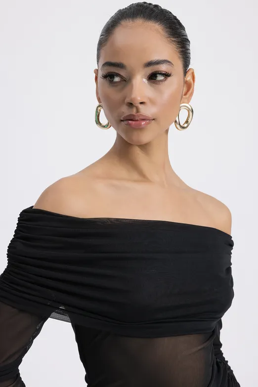 Bayan Siyah Madonna Yakalı Tül Top - BSL