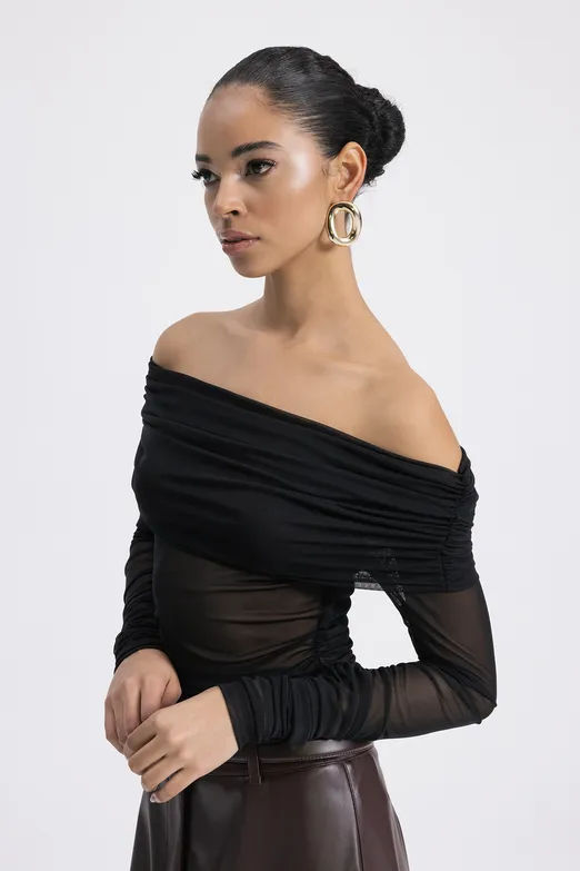 Bayan Siyah Madonna Yakalı Tül Top - BSL