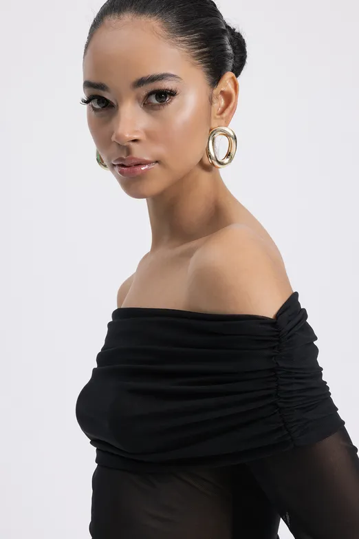 Bayan Siyah Madonna Yakalı Tül Top - BSL