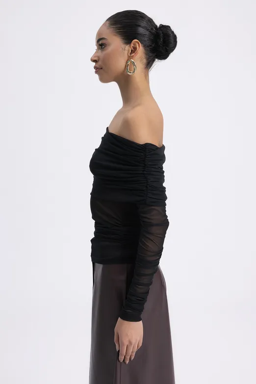 Bayan Siyah Madonna Yakalı Tül Top - BSL