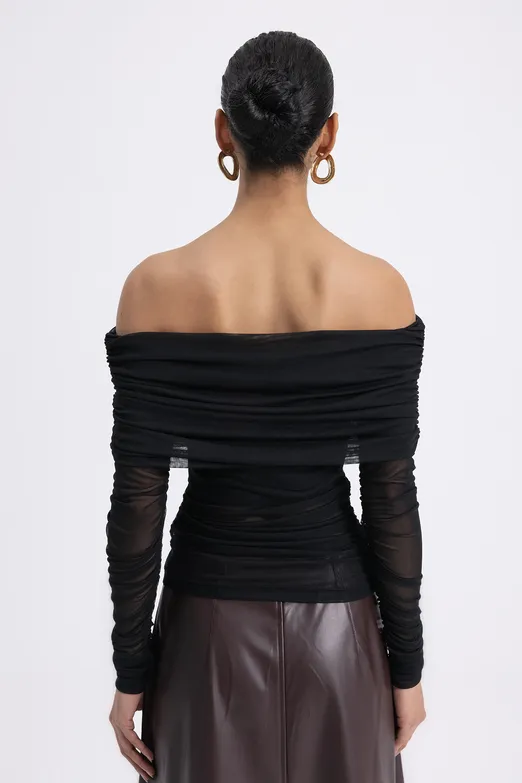 Bayan Siyah Madonna Yakalı Tül Top - BSL