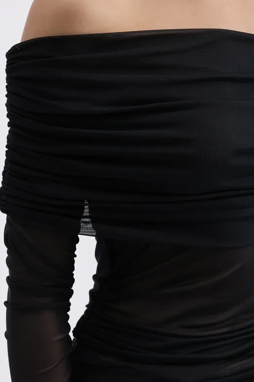 Bayan Siyah Madonna Yakalı Tül Top - BSL