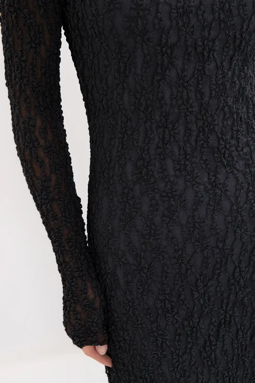 Bayan Siyah Sırt Dekolteli Dantel Maksi Elbise - BSL