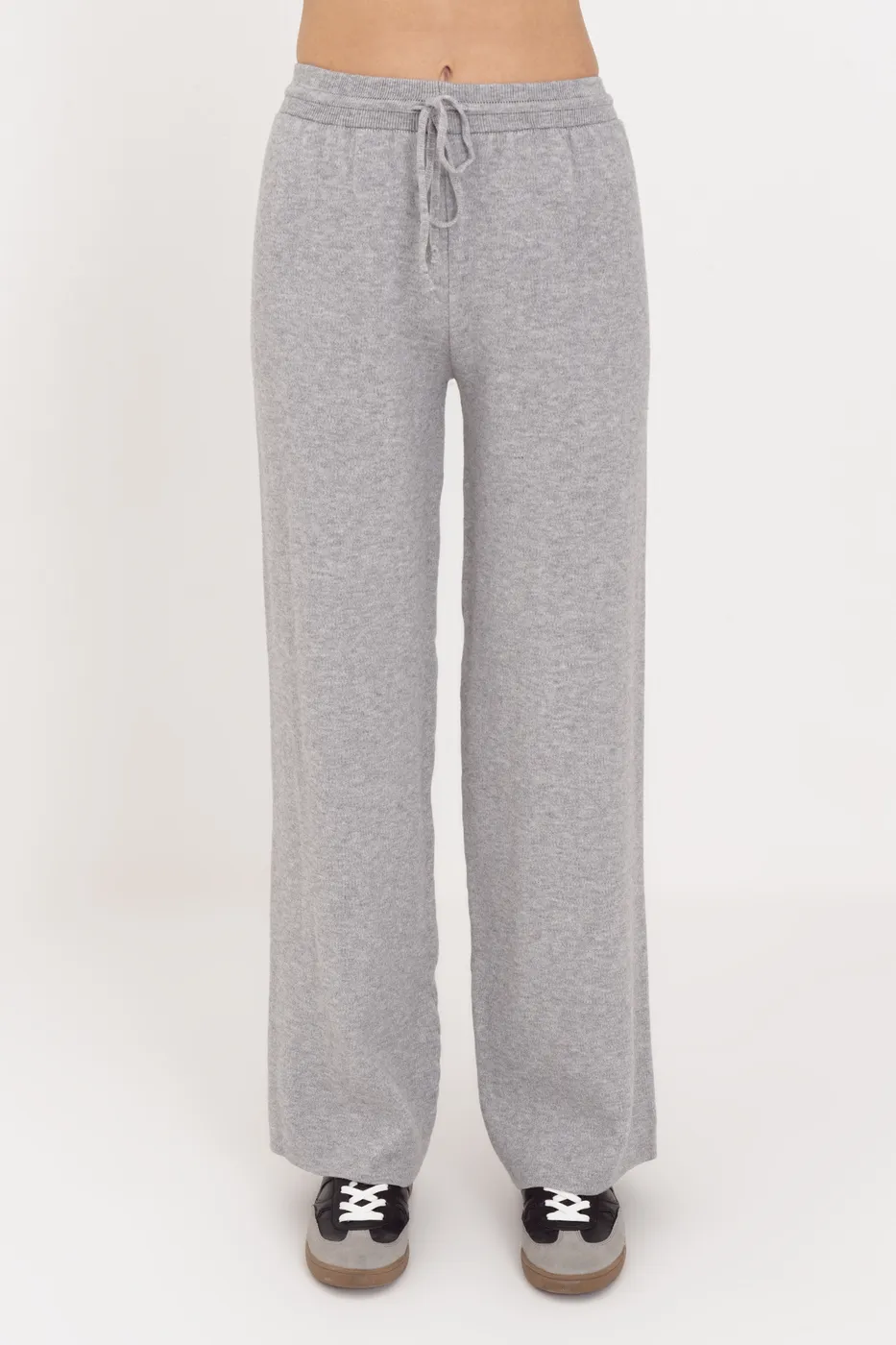 Bayan Gri Geniş Paça Örgü Pantolon