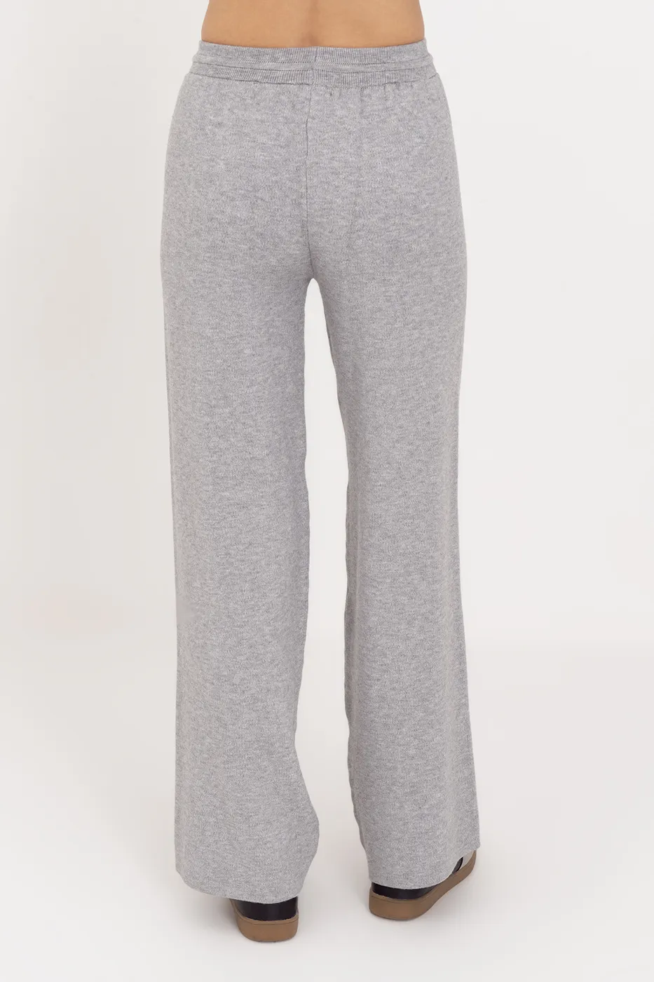 Bayan Gri Geniş Paça Örgü Pantolon