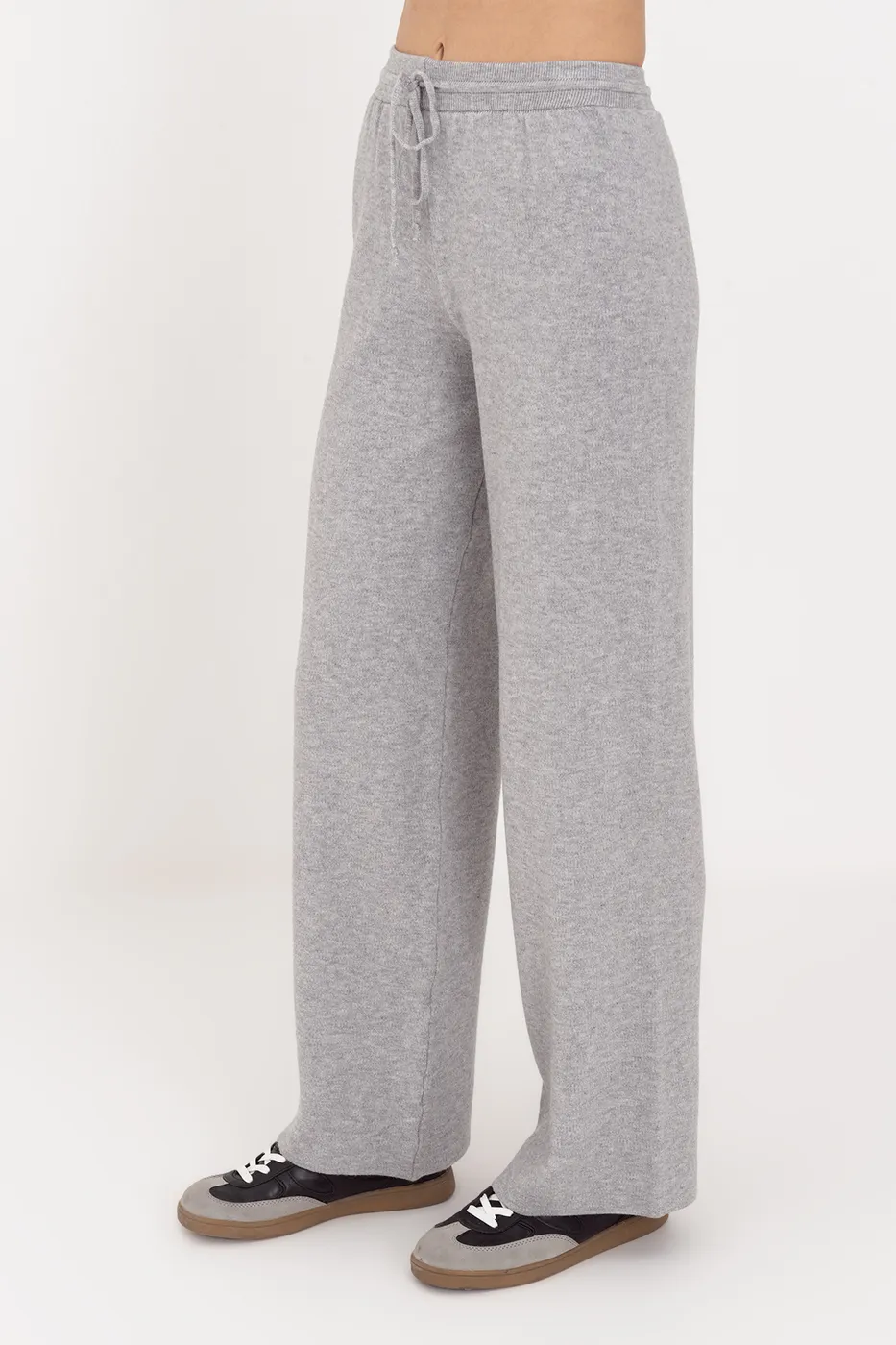 Bayan Gri Geniş Paça Örgü Pantolon