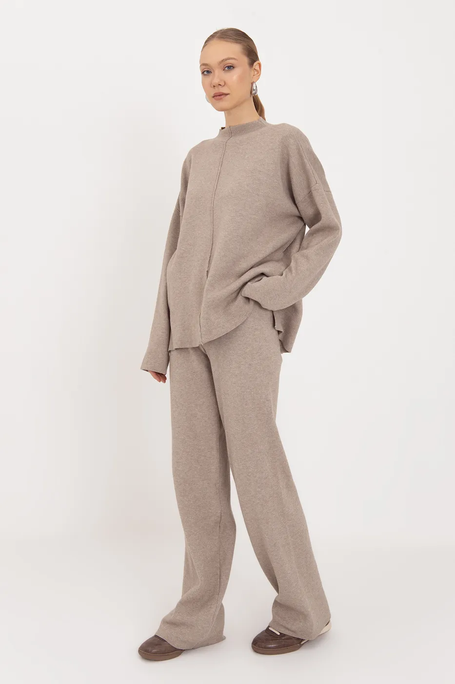 Bayan Vizon Geniş Paça Örgü Pantolon