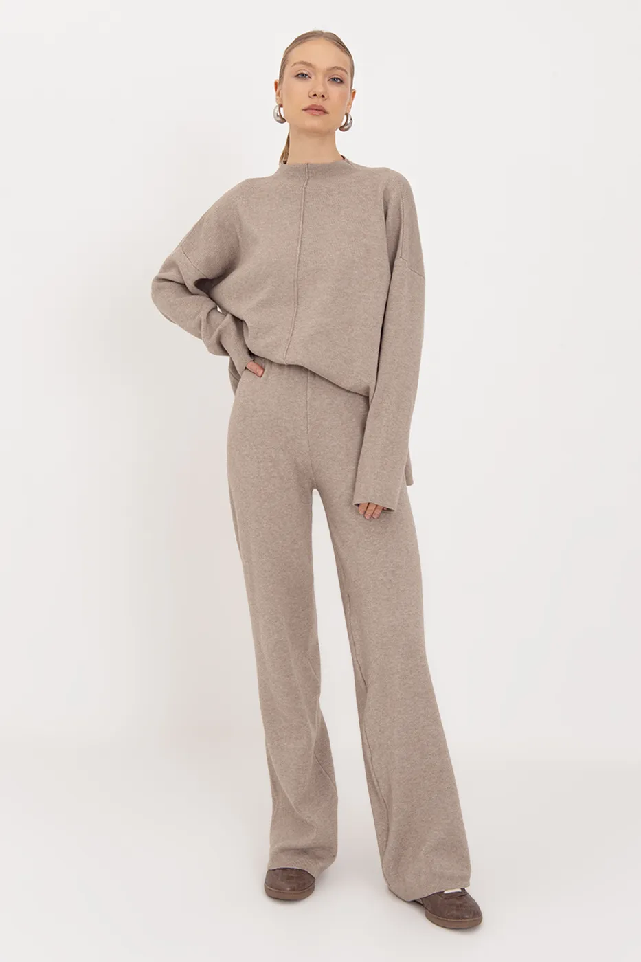 Bayan Vizon Geniş Paça Örgü Pantolon