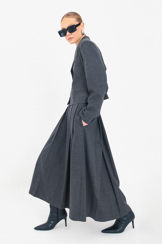 Bayan  Kalın Pilili Midi Etek