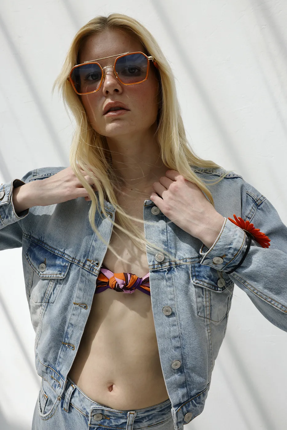 Bayan Mavi Yıkama Efektli  Denim Mont