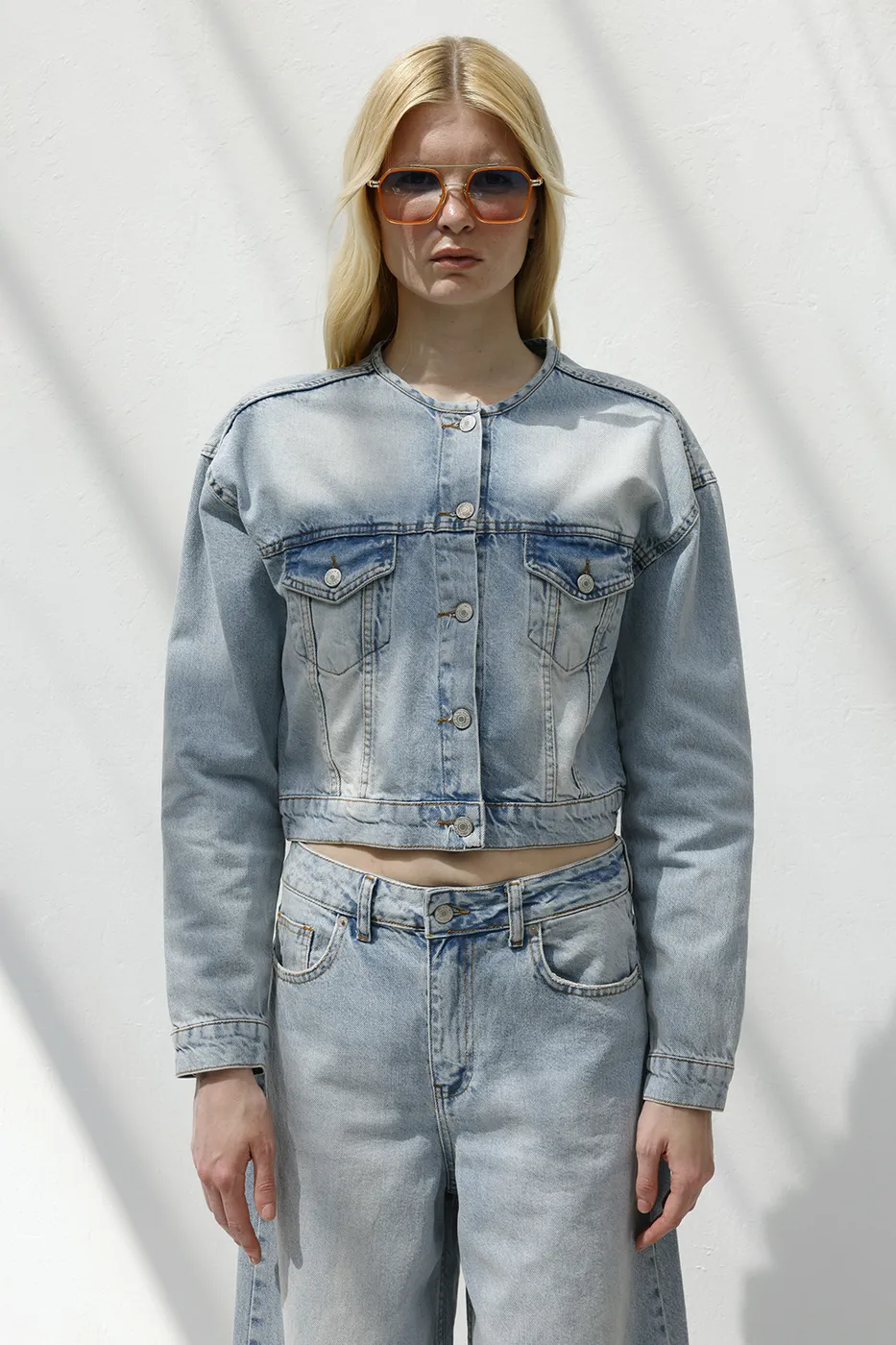 Bayan Mavi Yıkama Efektli  Denim Mont