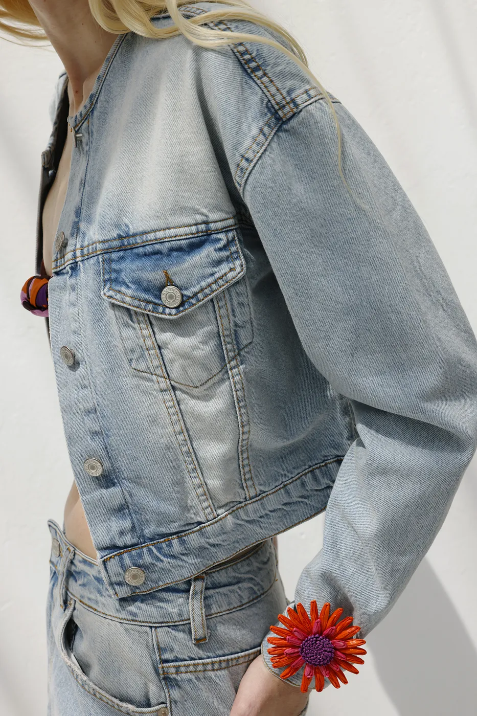 Bayan Mavi Yıkama Efektli  Denim Mont