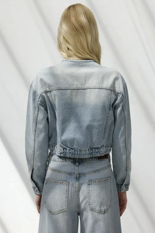 Bayan Mavi Yıkama Efektli  Denim Mont - BSL