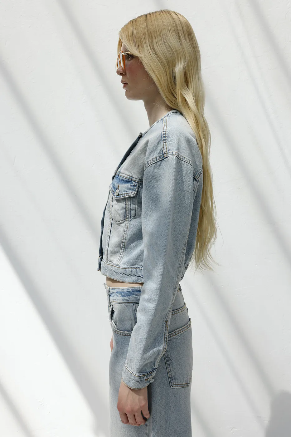 Bayan Mavi Yıkama Efektli  Denim Mont