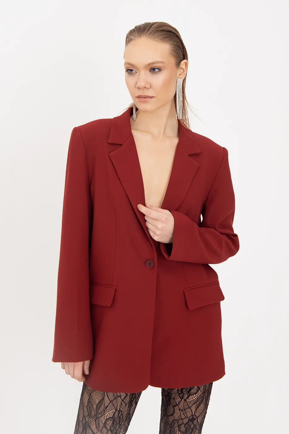Bayan Bordo Blazer Ceket