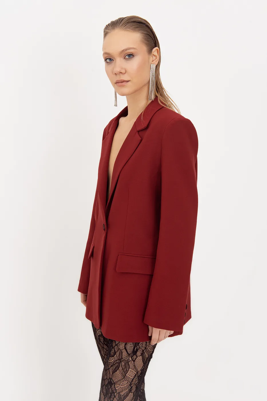 Bayan Bordo Blazer Ceket
