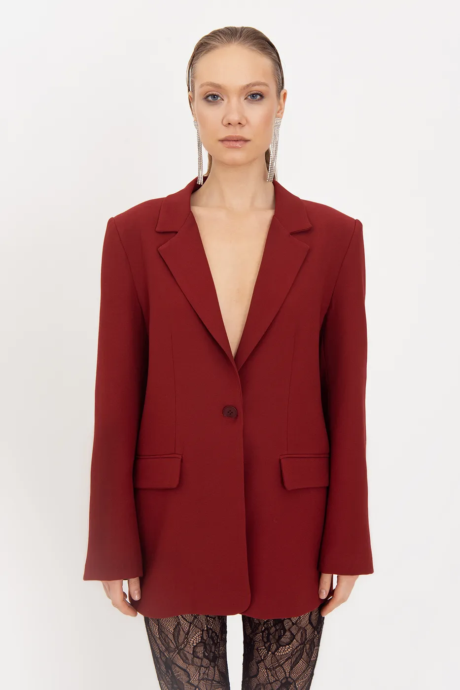 Bayan Bordo Blazer Ceket