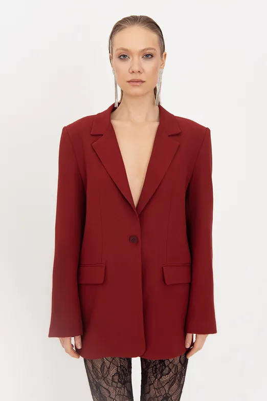 Bayan Bordo Blazer Ceket - BSL