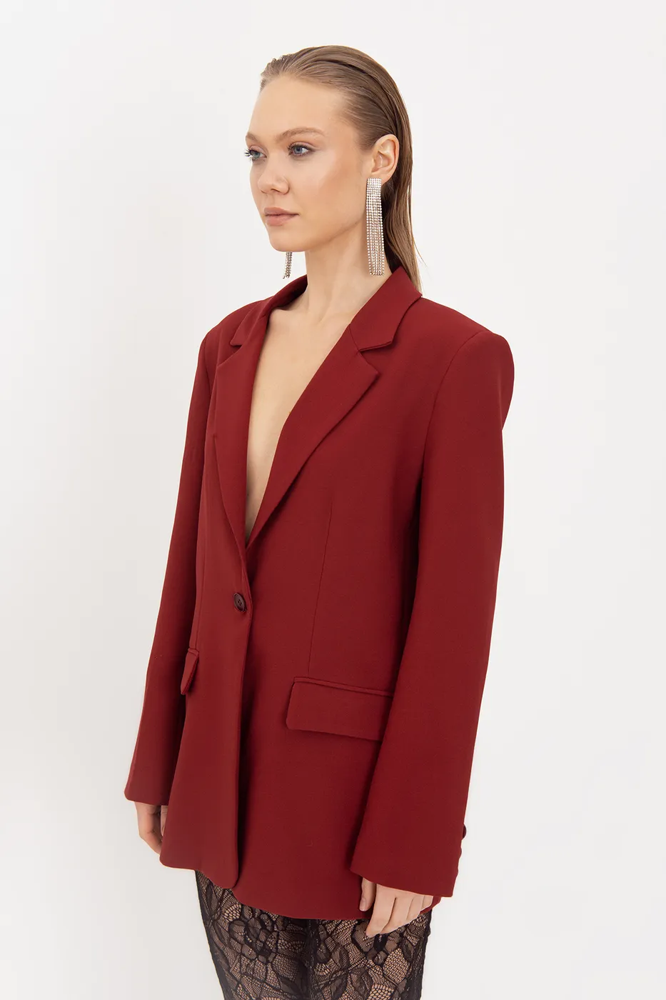 Bayan Bordo Blazer Ceket