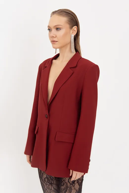 Bayan Bordo Blazer Ceket - BSL